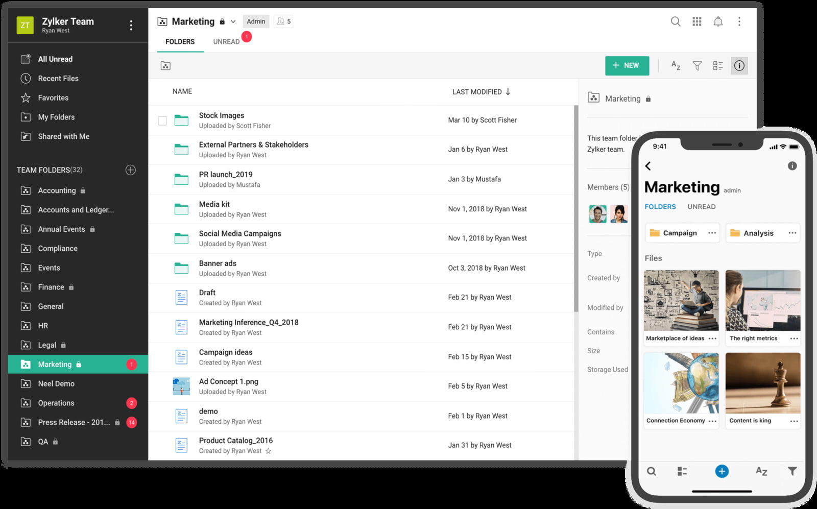 Zoho WorkDrive is a web based document management solution