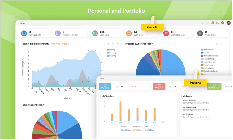 Zoho Projects has extensive dashboards giving a high degree of project visibility