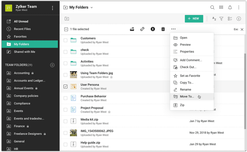 Zoho WorDrive document management integration to Zoho Projects